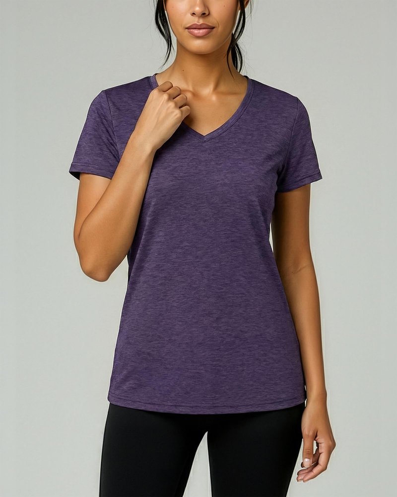 Real Essentials 5 Pack: Women's Dry-Fit Short Sleeve V Neck T Shirt Workout Fitness Yoga Top Tee, Set 14, XL