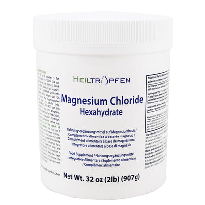 2 Pounds / 907 g Magnesium Chloride Powder | Hexahydrate | Pharmaceutical Grade Ingredients | Crystal Powder | Pure Ph. EUR., BP, USP, 100% - Muscle Pain Relief | Heiltropfen®