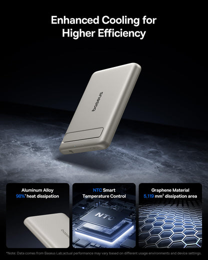 Baseus Picogo Power Bank, Smallest 5000mAh Magnetic Portable Charger with Stand, Qi2 Certified 15W Ultra-Mini MagSafe Battery Pack, Alloy Wireless Travel Fast Charger for iPhone 17/16 Series(Grey)