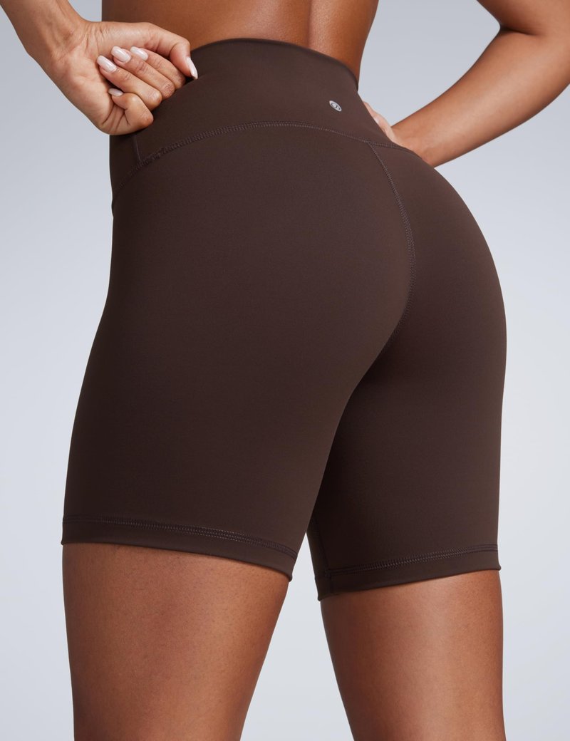 CRZ YOGA Butterbreeze Athletic Biker Shorts 6'' - High Waisted Workout Gym Volleyball Running Yoga Tummy Control Womens Hot Fudge Brown Medium