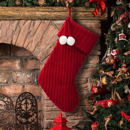 S-DEAL Red Knitted Christmas Stocking 21 Inches Mantel Decoration Double Layers with Pompom Gift Holder for Party Family Holiday Xmas