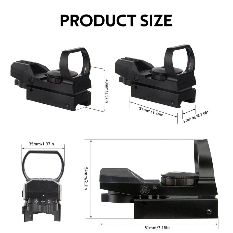 KASENTE Red Green Dot Gun Sight Tactical Reflex Sight with 4 Adjustable Reticles for 20mm Rail Mount, Black