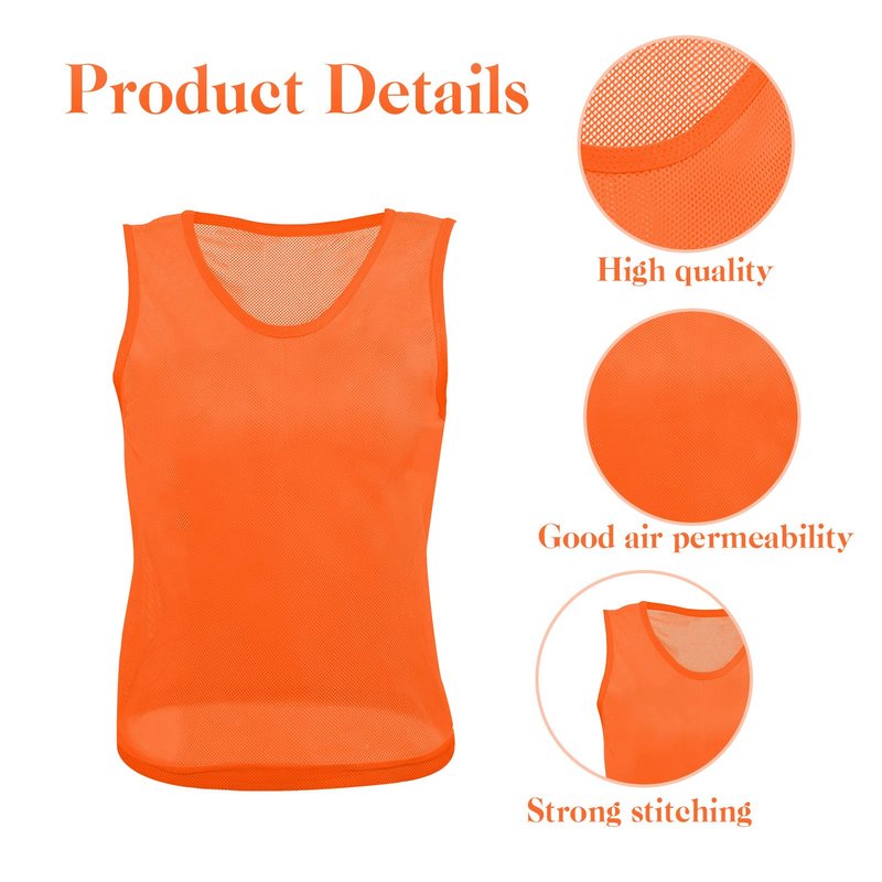 Newcotte 24 Pcs Pinnies Scrimmage Vests Team Practice Jersey Nylon Mesh Pennies for Soccer Basketball Sports (Orange,Adult, L)