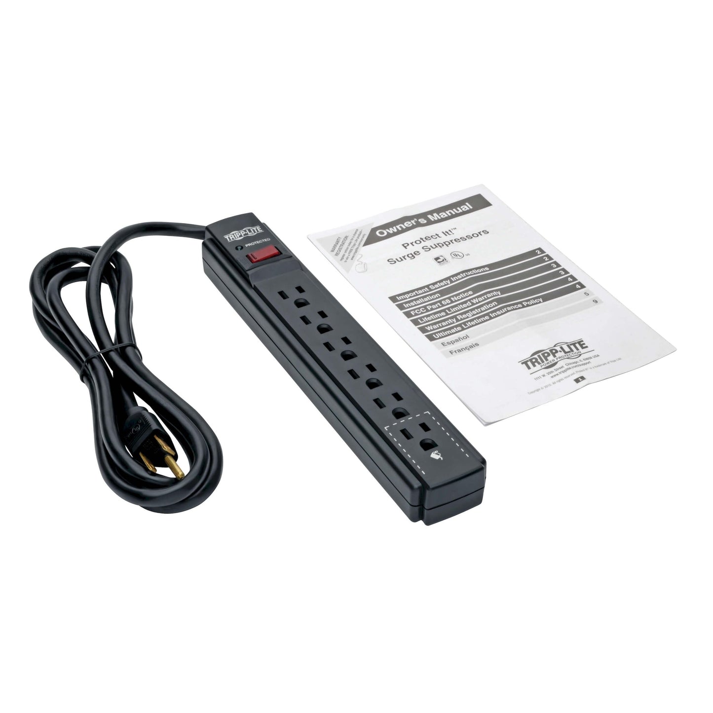 Eaton Tripp Lite series 6 Outlet Surge Protector Power Strip, 6ft Extension Cord, 900 Joules, 15A Circuit Breaker, UL Certified, Black (TLP606B)