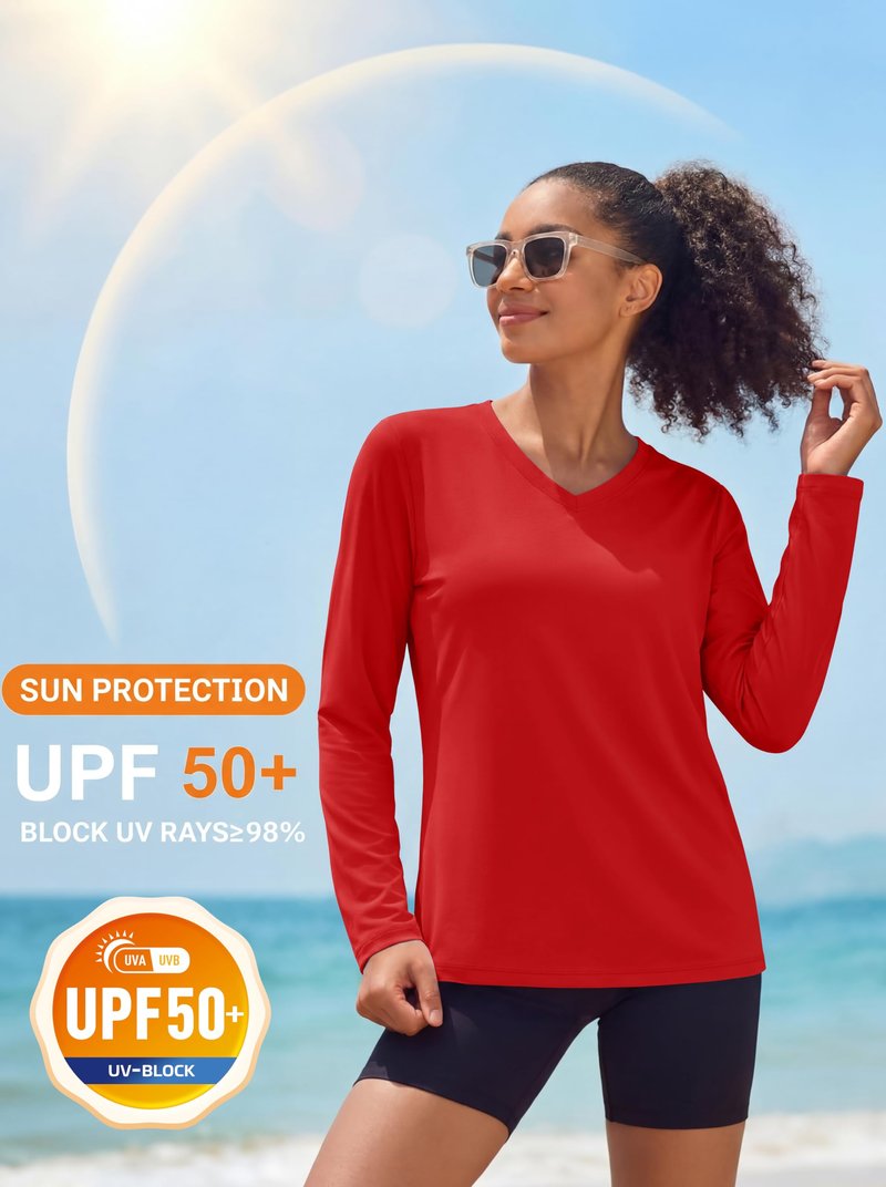 MAGCOMSEN Women's Sun Shirts UPF 50+ UV Protection Long Sleeve Rash Guard Quick Dry Lightweight Workout Top Tomato, L