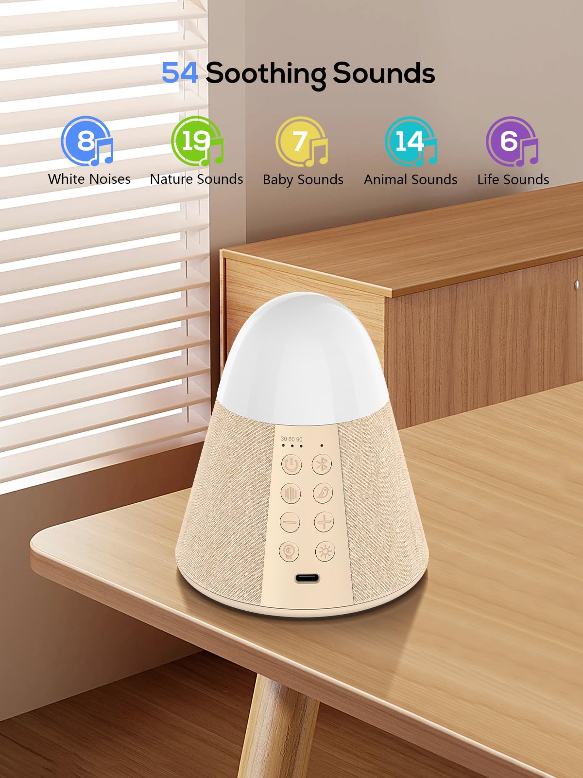 Vanzon Baby Sound Machine, Smart App Control White Noise Machine with 54 Soothing Sounds & 15 RGB Night Light Modes and Auto-Off Timer, Suitable for Adults & Kids Sleeping