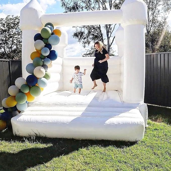 White Bounce House Castle with Air Blower 13FT, PVC Inflatable Bouncy Castle White Jumper Bouncy Castle Wedding Decorations Jumping Bed for Party Birthday(13FT x 11.5FT x 10FT)