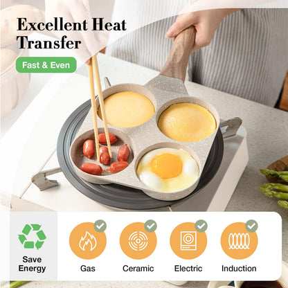 CAROTE Egg Pan Omelette Pan, 4-Cup Nonstick Granite Omelette Skillet - Pancake Pan and Healthy Egg Cooker Suitable for Gas Stove & Induction Cookware