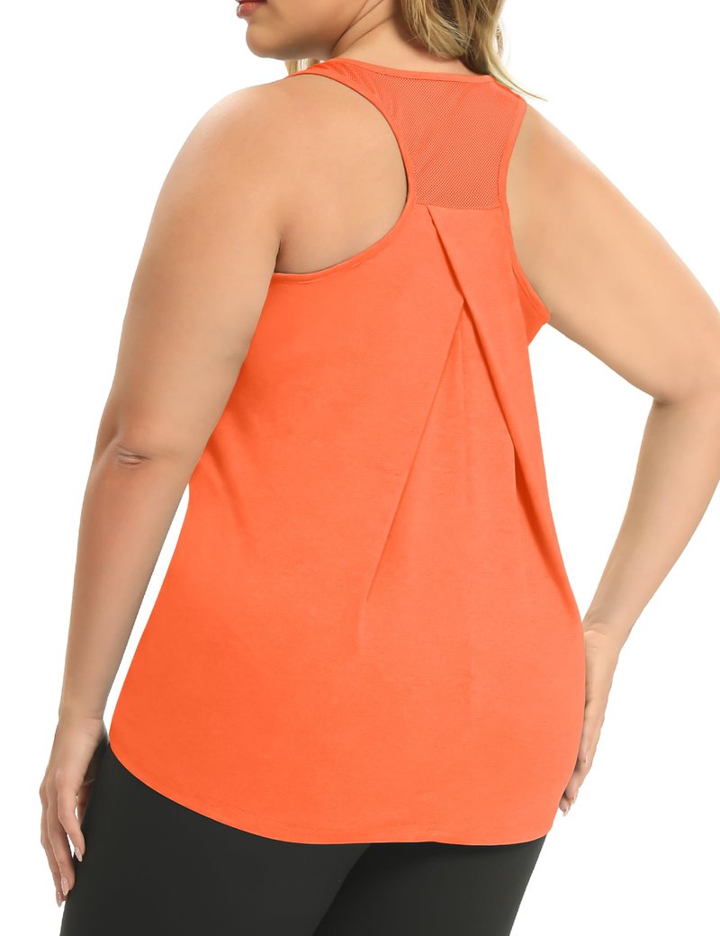 FOREYOND Women's Plus Size Workout Tank Tops Loose Fit Yoga Racerback Athletic Tops Sleeveless Summer Shirts, Bright Orange, 1XL