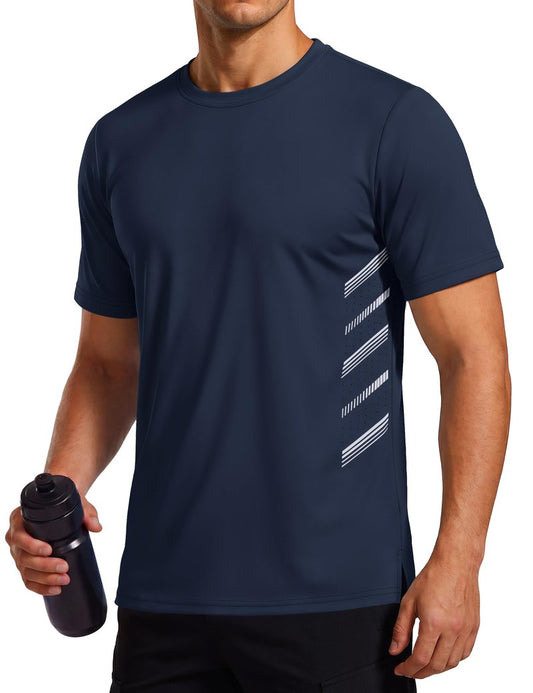 TACVASEN Mens Athletic Shirts Short Sleeve Mens Workout T-Shirt Quick Dry Fit Performance Gym Rash Guard Sun Protection Shirt Navy S