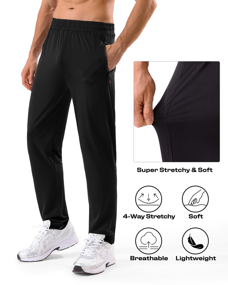 MSGD 5 Pack Men's Sweatpants with Zipper Pockets Stretch Lightweight Athletic Track Activewear Pants for Men Joggers Running Workout Gym,L