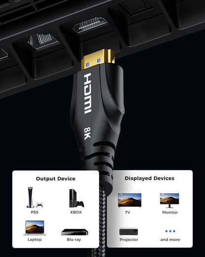 Cratree HDMI Cable 5M,8K High Speed HDMI Cable Long,4K 120hz 8K 60hz 10K 48Gbps,HDCP 2.3 Dolby Atmos Vision eARC Compatible with HDTV PS5 Xbox Blu-ray Monitor Laptop
