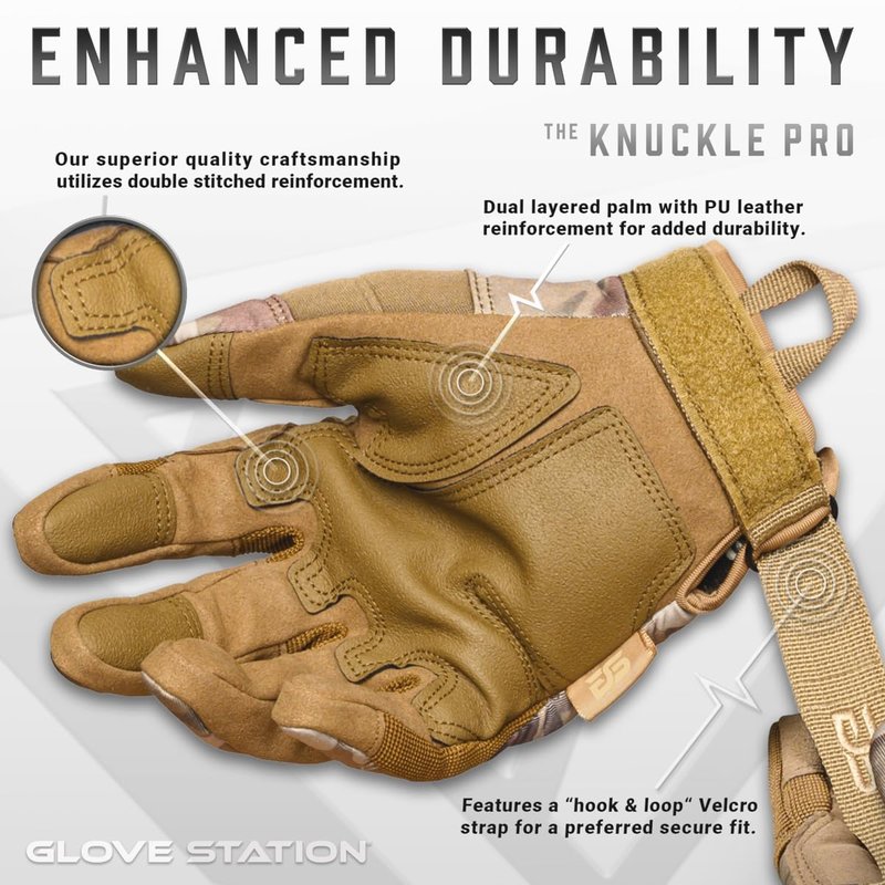 Glove Station Gloves for Men – Touchscreen Utility Gear with Hard Knuckle Protection Used in Motorcycle, Airsoft, Combat, & Outdoor Work Multicam X-Large