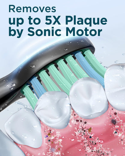 Rtauys M5 Sonic Electric Toothbrush for Adults and Kids - Rechargeable Electric Toothbrush Kids Ages 12+ and Adults with 8 Brush Heads & Travel Case, 120 Days Battery Life - Pink