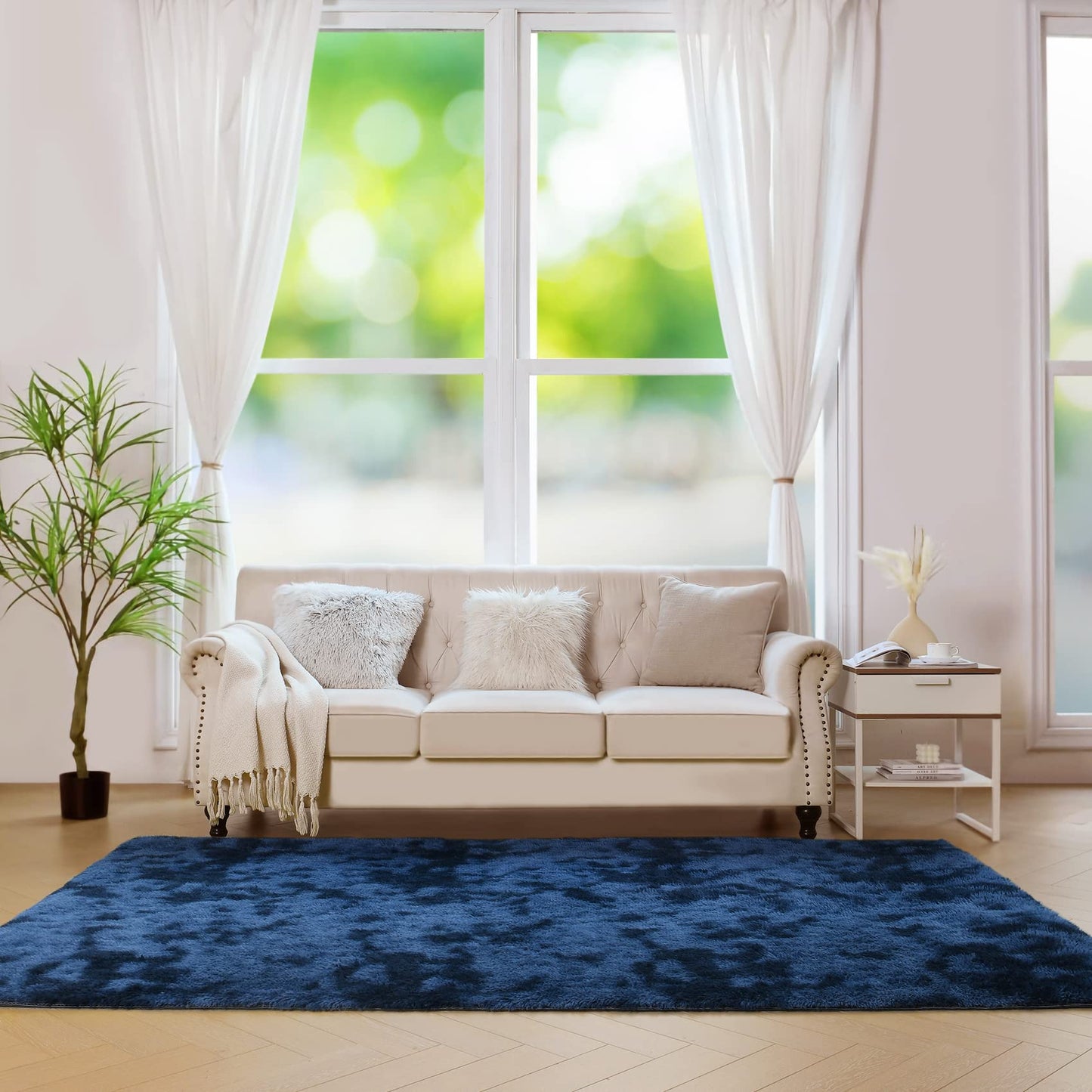 duduta Navy Blue Soft Fluffy Rug 4x6 ft, Tie-Dyed Shag Fuzzy Plush Rectangle Carpet for Bedroom Nursery Living Room Home Decor