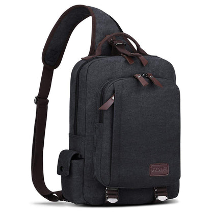 S-ZONE Sling Backpack for Men with Chest Pocket 13" Shoulder Bag Shoulder Bag Shoulder Bag Backpack, dark grey, M, One size