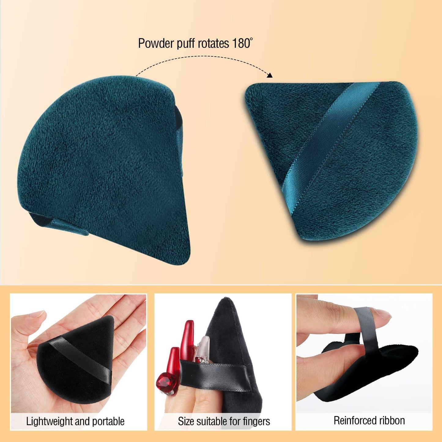 Pimoys 6 Pieces Powder Puff Face Makeup Sponge Soft Velour Triangle Powder Puffs Beauty Sponge Stocking Stuffers for Loose Powder (Black, Pink)