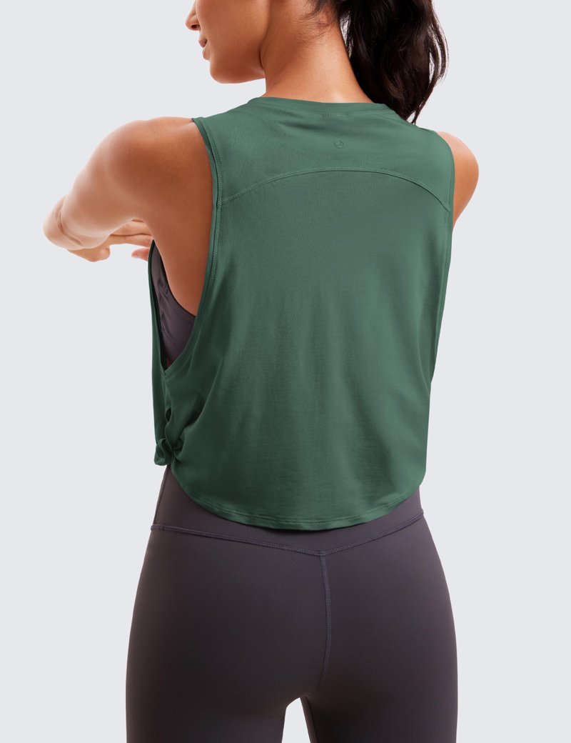 CRZ YOGA Pima Cotton Large Armhole Tank Tops for Women - Workout Sport Athletic Yoga Running Gym Loose Crop Sleeveless Shirts Deep Armhole-Graphite Green XX-Small