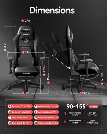 AutoFull C3 Gaming Chair, Racing Style Gaming Chair with Ergonomic Lumbar Support,Adjustable High Back PU Leather PC Chair with Footrest,Black