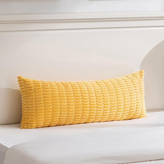 Fancy Homi 1 Pack Yellow Spring Long Lumbar Body Decorative Throw Pillow Covers 14x36 Inch for Bed Couch Bedroom Bench, Soft Corduroy Rectangle Solid Pillow Case 35x91 cm, Rustic Farmhouse Boho Decor