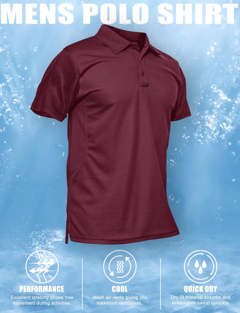 MAGCOMSEN Polo Shirts for Men T Shirts Golf Shirts Fishing Shirts Military Shirts Tactical Shirt Short-Sleeve Work Polo Performance Quick Dry Jersey Polo Shirt for Men