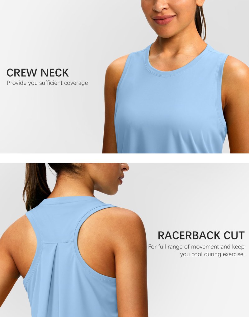 Women's Workout Tops Racerback Athletic Tank Tops Sleeveless Loose Fit Yoga Running Gym Shirts for Women(Haze Blue,M)