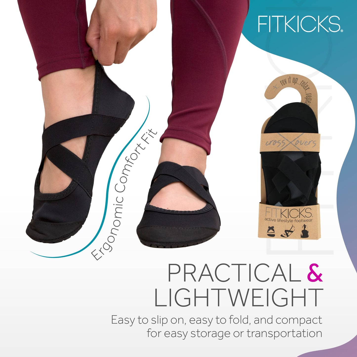 FITKICKS Crossovers Active Footwear, Foldable Shoes, Large, Black