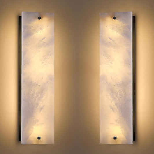 2 Pack 4 Light 21.1" Alabaster Marble Bathroom Wall Sconce Modern Concise Style Wall Light Fixture,Black Finish for Bedroom Hallway Bedside