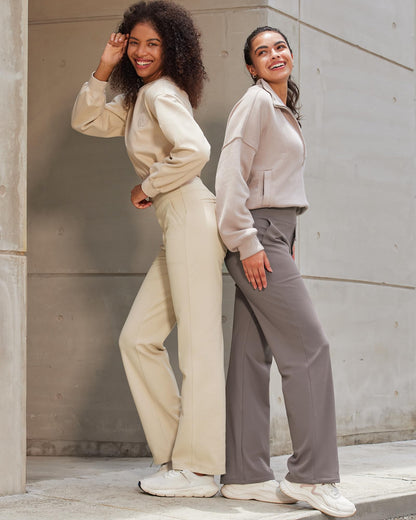 G4Free Wide Leg Yoga Pants Loose Casual Summer Open Bottom Sweatpants Soft Athletic Workout Pants Tummy Control Flare Leggings(Taupe,L,31")