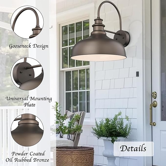 Bestshared 16 Inch Large Gooseneck Barn Light Farmhouse Wall Mount Light Fixture Exterior Sconce Lighting Outdoor Wall Lantern Light Vintage Farmhouse Barn Light for Porch,Garage(ORB+White, 16"-2pack)