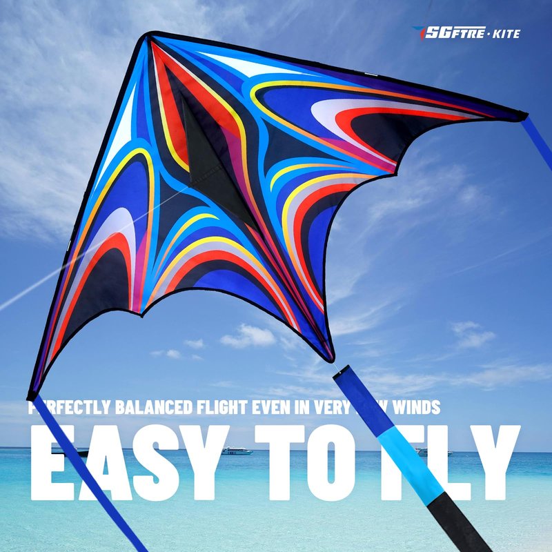 SGftre Blue Large Delta Kites Flying Toys Easy to Fly，Huge Kite for Kids and Adults，Comes with 328ft String Kites Handle，Beach Kite Family Outdoor Toy (Power Triancle-Blue)