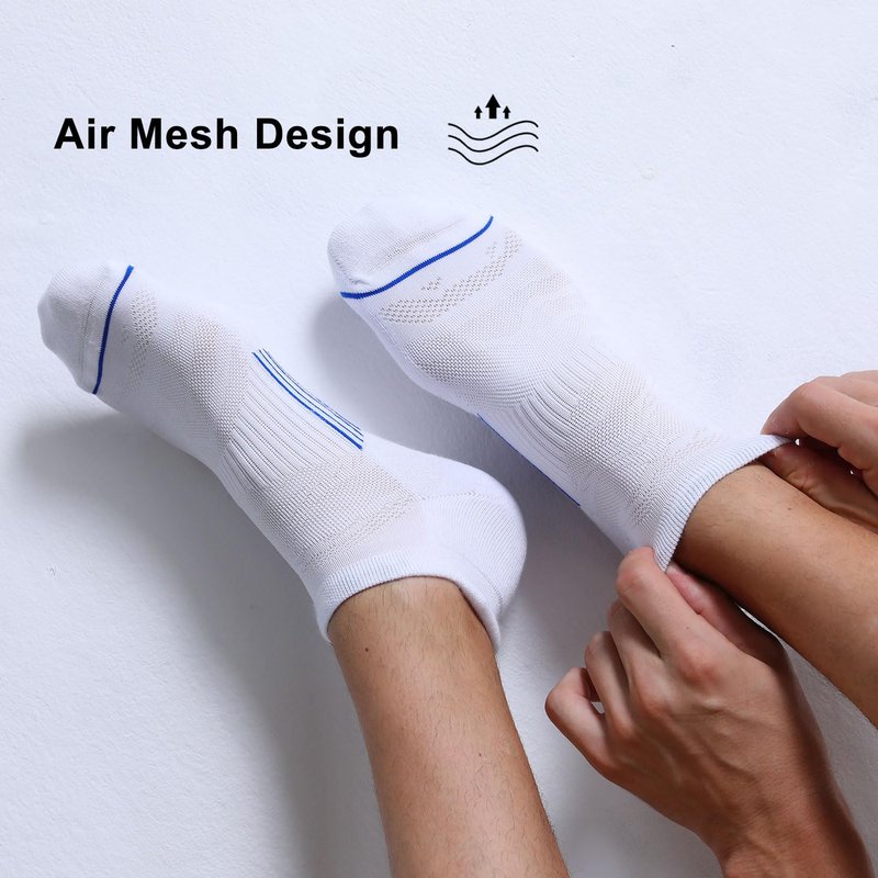 FITRELL 6 Pack Men's Ankle Running Socks Low Cut Cushioned No Show Compression Athletic Sports Gift for Men, Shoe Size 9-12, White+Blue