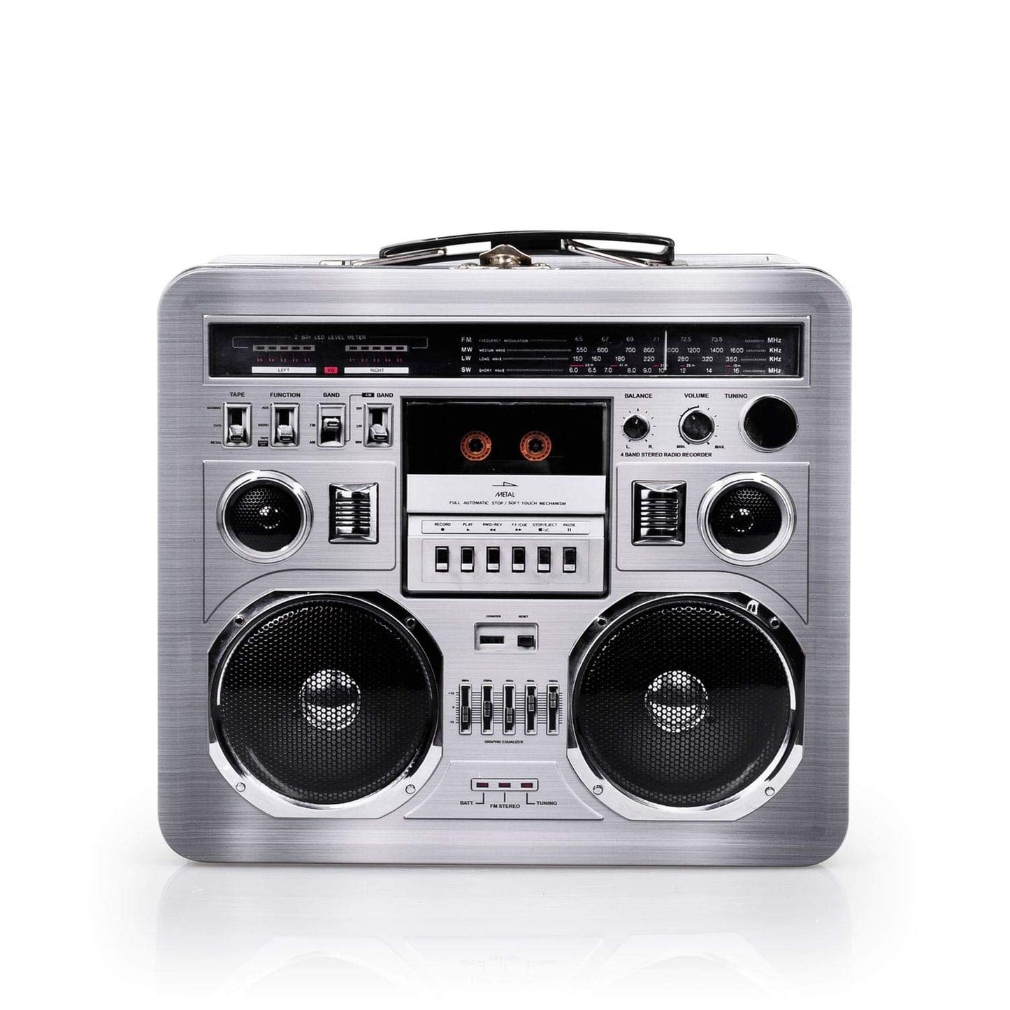 Retro Boombox Radio Lunchbox Tin Tote - 1980s Inspired Merchandise - Novelty Costume Accessories And Storage Container - Fun Unique Gifts for Halloween, Birthdays, Holidays, Graduation Multicolor