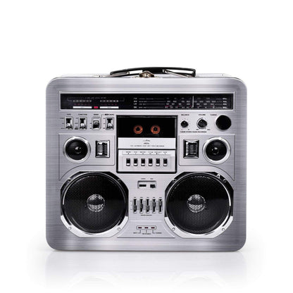 Retro Boombox Radio Lunchbox Tin Tote - 1980s Inspired Merchandise - Novelty Costume Accessories And Storage Container - Fun Unique Gifts for Halloween, Birthdays, Holidays, Graduation Multicolor