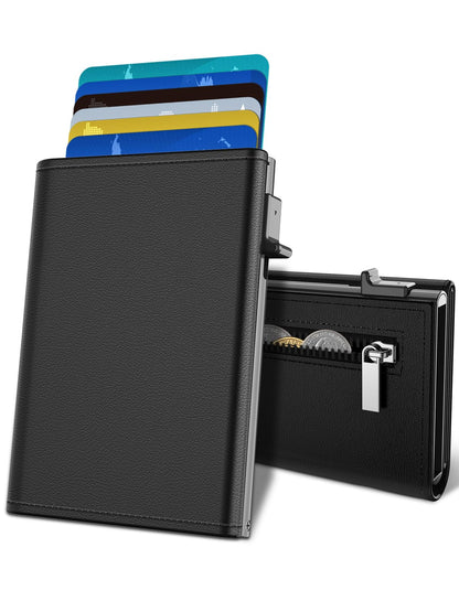 Mens Wallets, Slim Wallets for Men UK, RFID Blocking Aluminum Pop Up Card Case with Coin Pocket, Magnetic Closure & ID Window & Cash Slot, Smart Leather Card Holder Hold up to 11 Cards, Gift Box