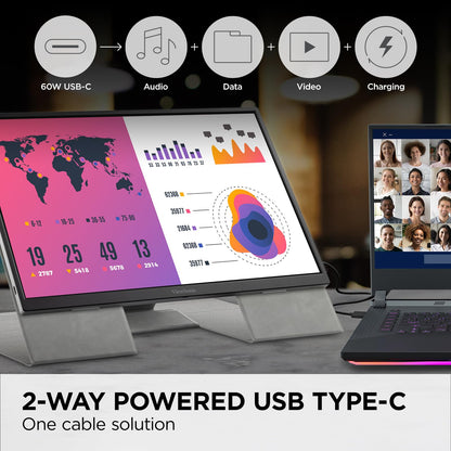 ViewSonic VG1655 15.6 Inch 1080p Portable Monitor with 2 Way Powered 60W USB C, IPS, Eye Care, Dual Speakers, Built-in Stand with Magnetic Cover