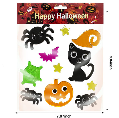 Halloween Gel Window Clings Decorations Window Stickers Gel Window Decor Includes Ghosts Pumpkins Witch Bats Haunted House, Reusable and Easy to Remove - 6 Sheets
