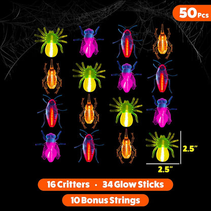 Glow Critters and Halloween Trick or Treat Glow Skeletons and Pumpkins - Glow Sticks Party Favors - Glow in The Dark Party Supplies