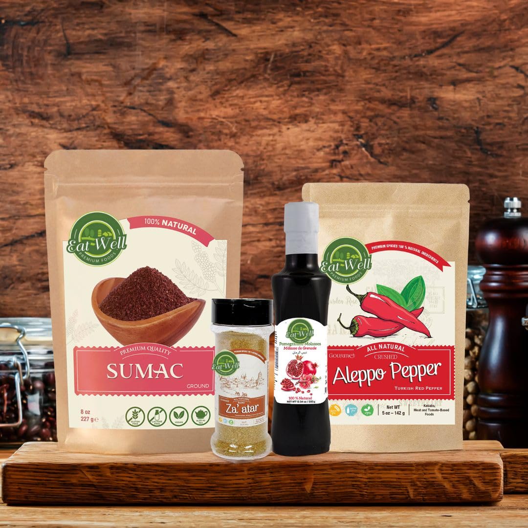 Eat Well Premium Foods Sumac Spice Powder 8 oz Ground Sumac Berries in Resealable Pack, 100% Natural Traditional Middle Eastern Spices, Sumac Seasoning with Pure Gourmet Ingredients for Cooking, Tangy and Citrusy