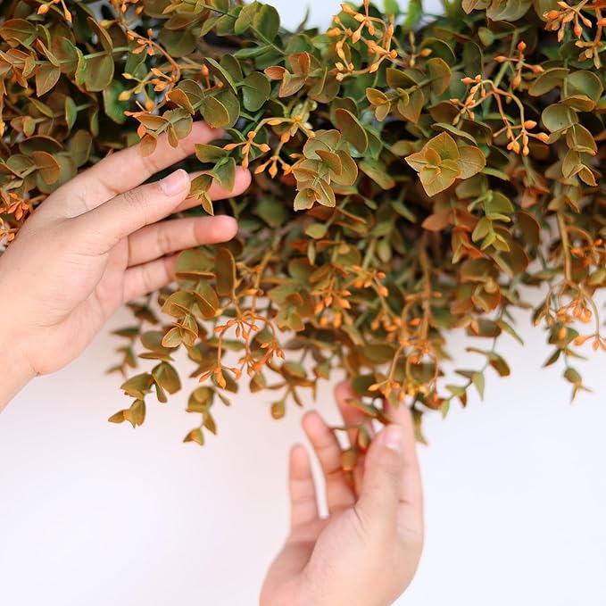 26" Fall Wreath for Front Door - Large Artificial Eucalyptus Leaves with Orange Seeds Outdoor Wreath for Porch, Window,Farmhouse,Home,Thanksgiving Day Harvest Festival Autumn Decor