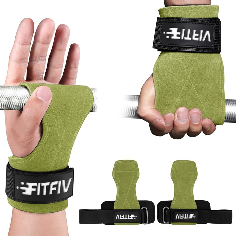 FITFIV Weight Lifting Wrist Strap, Double Leather Weightlifting Wrist Straps for Gym Strength Training, Neoprene Padded Wrist Wraps - for Men & Women (Pair)