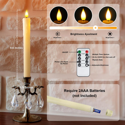 Homemory Real Wax LED Flameless Taper Candles with Remote Timer, 9.6 Inches Ivory Fake Candlesticks, Dripless Battery Operated Window Candle with 3D Flickering Flame for Fireplace Xmas Halloween