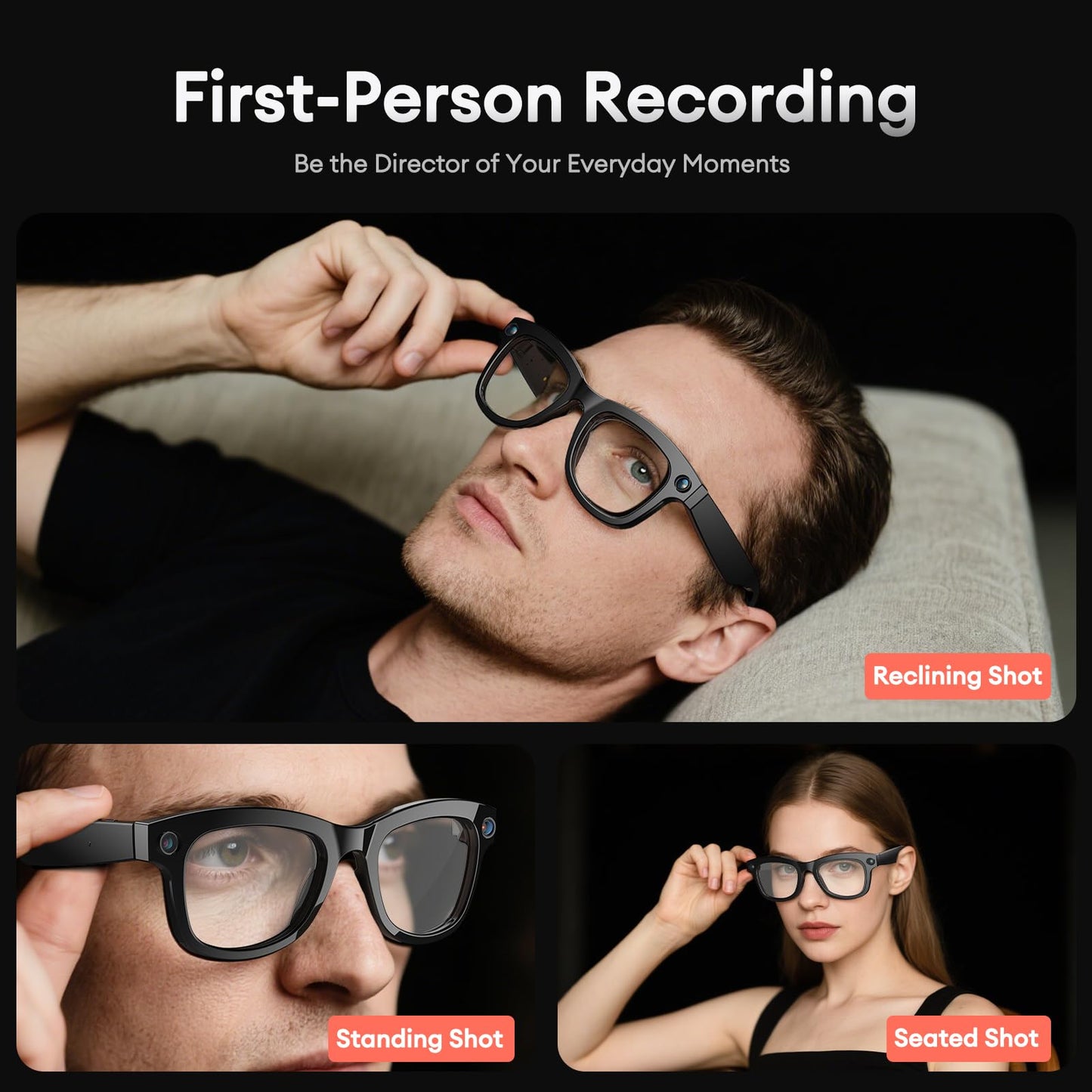 AI Smart Glasses, Bluetooth 5.4 Translation Glasses with 144 Language & Accents, Blue Light Filtering Lenses, Multifunctional Smart Glasses for Men Women, Travel Meeting Trade Business HY-C8 White