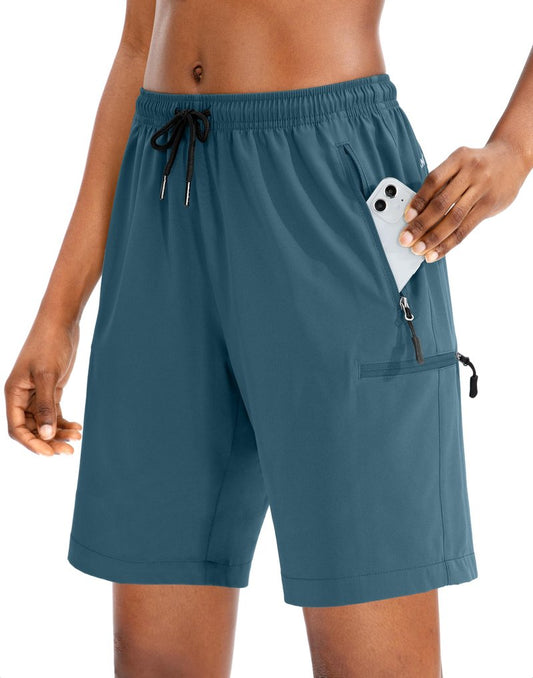 SANTINY Women's 5''/ 7''/9'' Hiking Cargo Shorts Quick Dry Lightweight Summer Shorts for Women Athletic Golf Zipper Pockets(Dusty Blue_XXL)