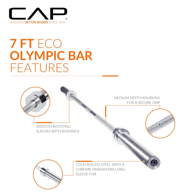 CAP 35 LB Olympic Barbell, 7ft Strength Training Weight Bar, Chrome