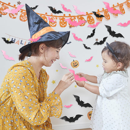 3D Halloween Wall Bats Decor - 48 Pink PVC Bats Stickers & Decals for Home, Indoor Spooky Theme