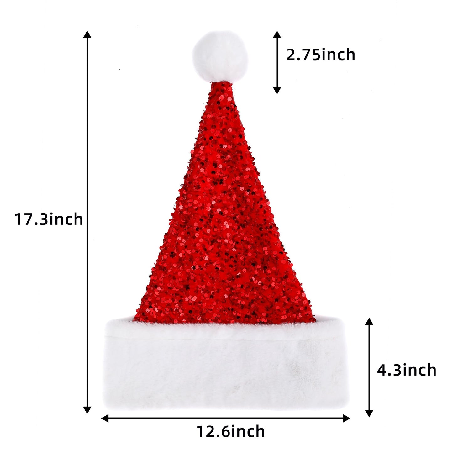 Chisander Sequin Santa Hat, Unisex Santa Hat for Adults with Shiny Sequin and Fluffy Pompom, Party Hat for New Year Xmas Festival (Red)