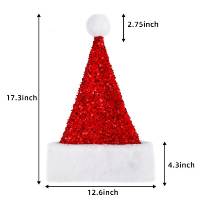 Chisander Sequin Santa Hat, Unisex Santa Hat for Adults with Shiny Sequin and Fluffy Pompom, Party Hat for New Year Xmas Festival (Red)