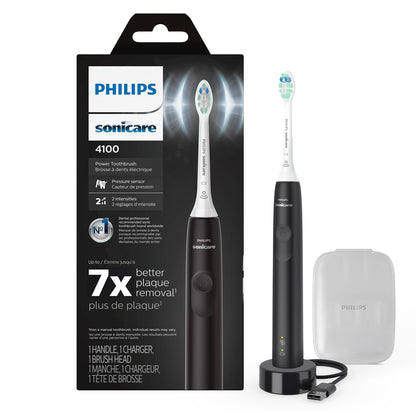 Philips Sonicare 4100 Rechargeable Electric Toothbrush, with Pressure Sensor, 2 Intensity Settings, SmarTimer and QuadPacer, 14-Day Battery Life, Deep Pink, Model HX3681/26