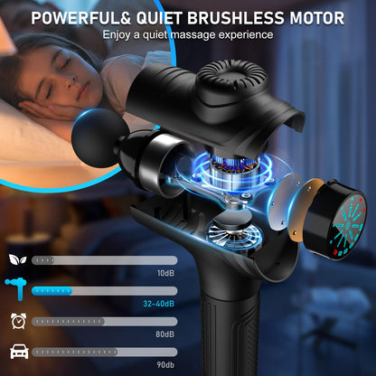 RAEMAO Massage Gun, Handheld Electric Deep Tissue Muscle Massager for Athletes for Pain Relief Attaching 8 Replacement Heads, Percussion Massager with 10 Speeds, Father's Day Gifts, Carbon